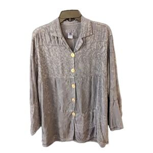 Citron Santa Monica Slate Blue Jaquard Ovrdyed Collared Silk Tunic Shell Buttons